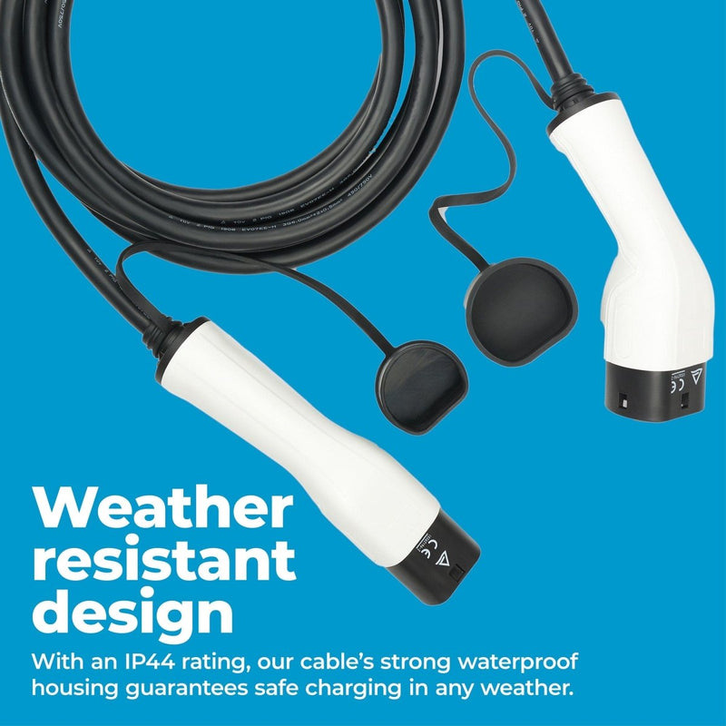 EV Charging Cable, - P1 Autocare© - 16A, 5m Long, Type 2 to Type 2 (Single Phase) Impact Resistant, IP Rated