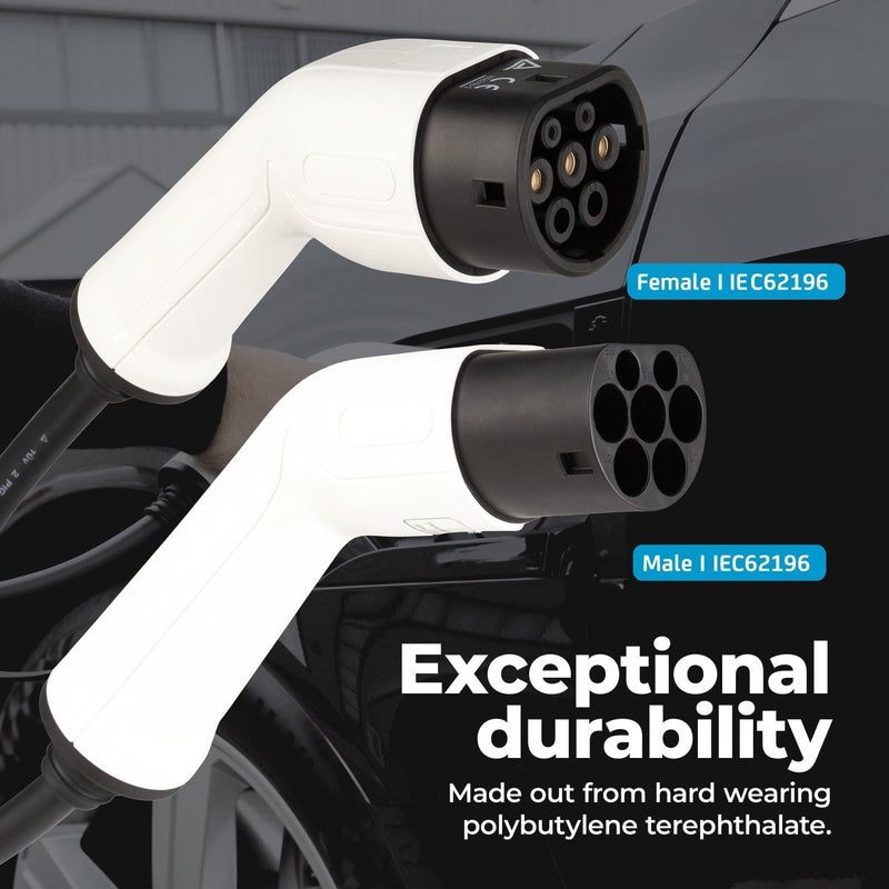 EV Charging Cable, - P1 Autocare© - 16A, 5m Long, Type 2 to Type 2 (Single Phase) Impact Resistant, IP Rated