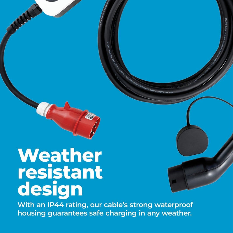 EV Charging Cable, - P1 Autocare© - 16A, 6m Long, Type 2 to Commando (Three Phase), Impact Resistant, IP Rated