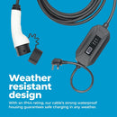 EV Charging Cable, - P1 Autocare© - 16A, 6m Long, Type 2 to UK 3-pin (Single Phase), Impact Resistant, IP Rated